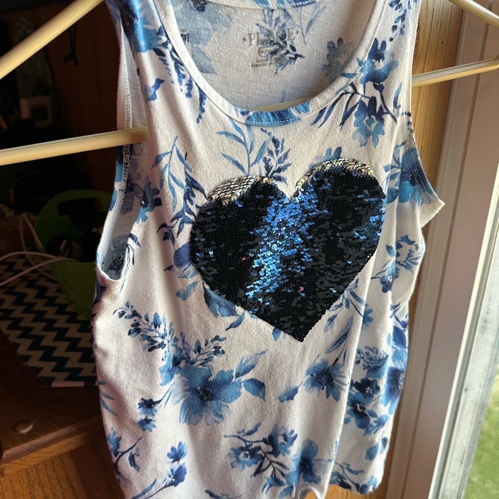 Place Blue & White Floral Tank with Logo